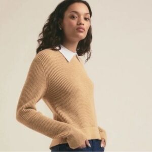 NEW Favorite Daughter The Katie Removable Collar Rib Sweater in Sand / White